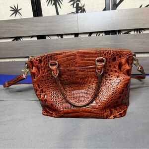 Brahmin Embossed Satchel in Pecan